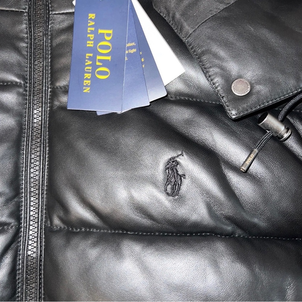 NWT Ralph Lauren Black Lambskin Leather Puffer Jacket XS